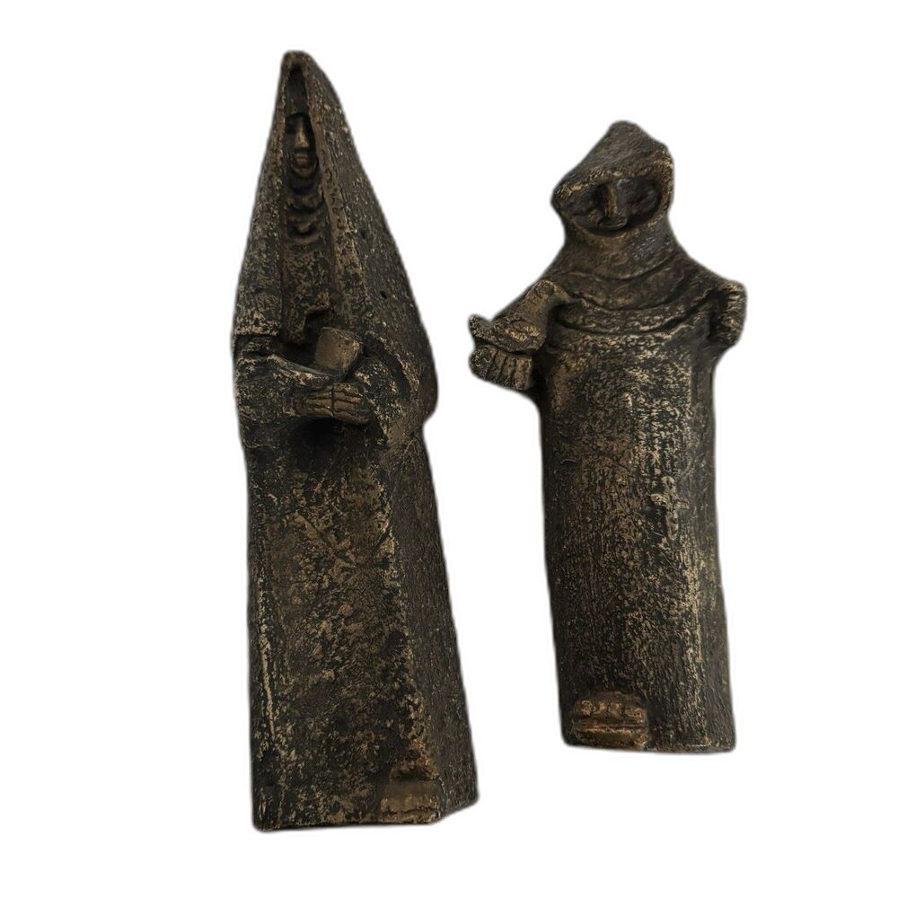 Vintage Mid Century Jaru Brutalist St Francis & Nun Sculpture Religious Art (V1)